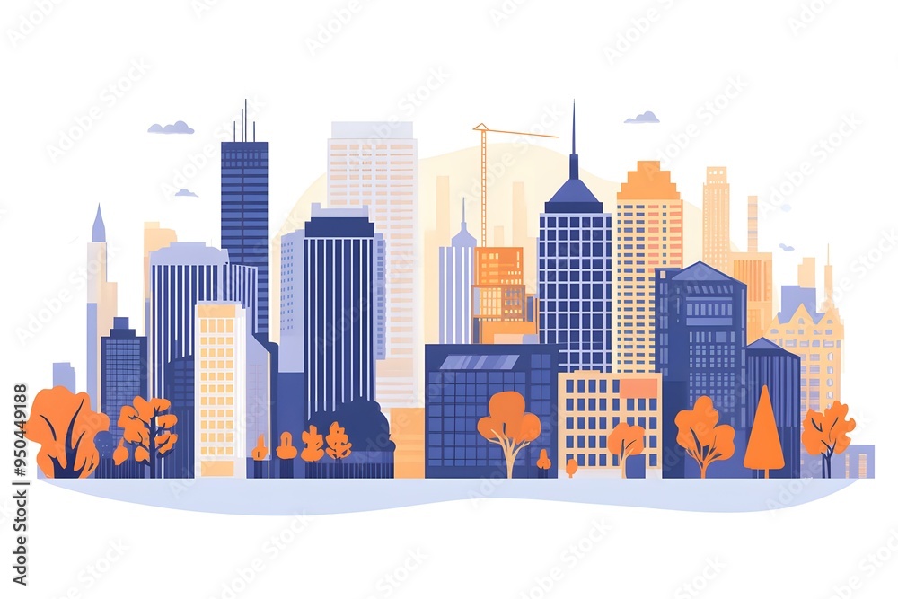 Cityscape with Buildings and Trees Illustration Cityscape with Buildings and Trees Illustration