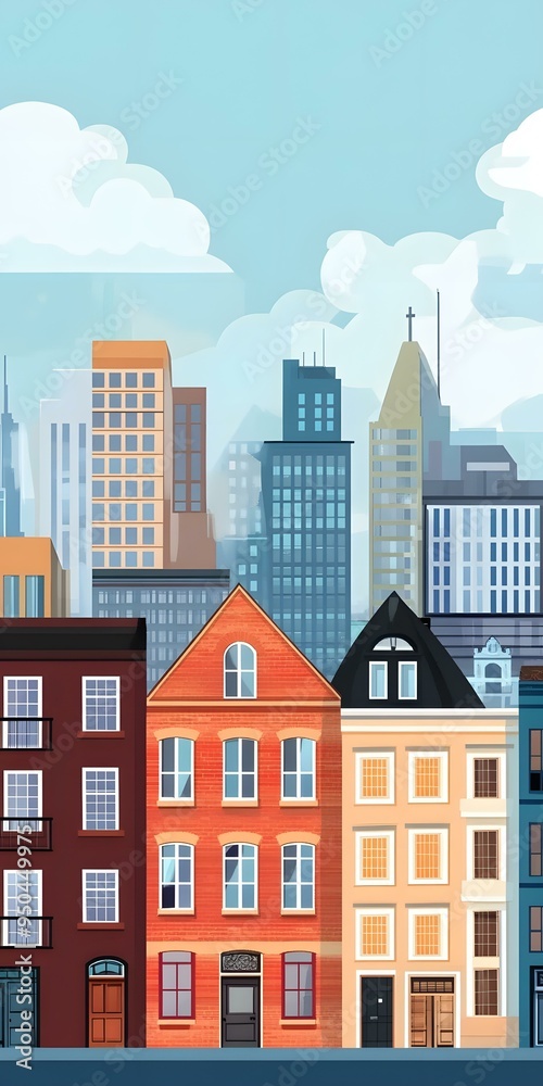 Cityscape Illustration with Colorful Buildings Cityscape Illustration with Colorful Buildings
