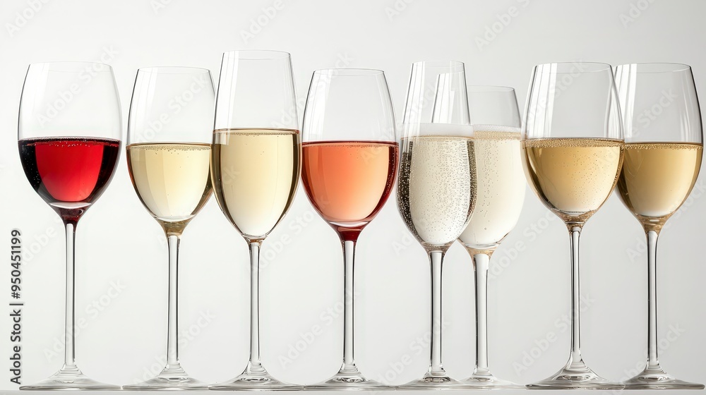 Elegant Wine Glasses Filled with French Wine or Champagne on Simple Background Elegant Wine Glasses Filled with French Wine or Champagne on Simple Background
