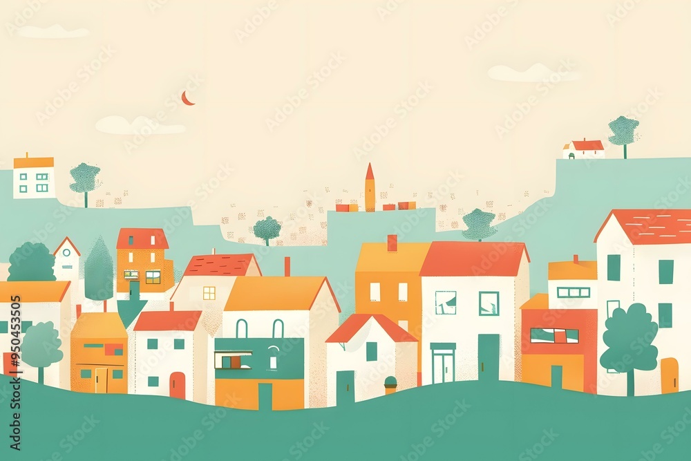 Colorful Houses Illustration in a Cartoon Style Colorful Houses Illustration in a Cartoon Style