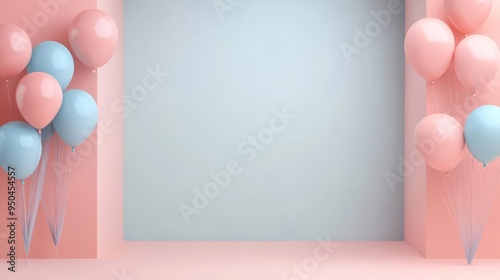 Minimalist pastel backdrop with pink and blue balloons on either side, perfect for baby showers, gender reveals, and celebrations.