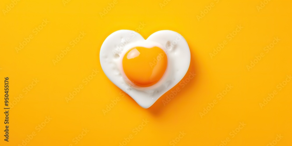 Fried egg in heart shape. Love romantic decoration background lunch food nutrition top view