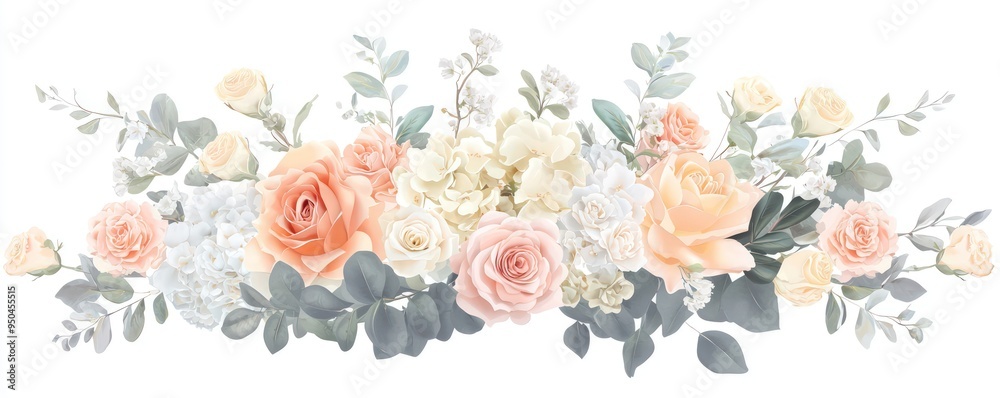Soft pastel silk floral arrangement in a luxury style, isolated on white. Soft pastel silk floral arrangement in a luxury style, isolated on white.