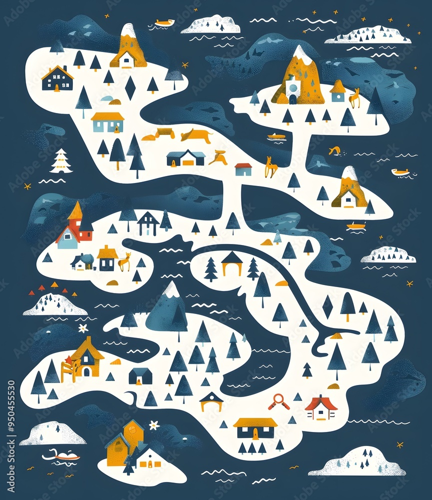 Winter Village Map Illustration Winter Village Map Illustration