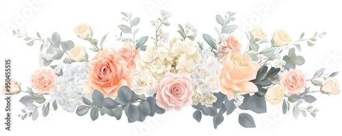 Soft pastel silk floral arrangement in a luxury style, isolated on white.
