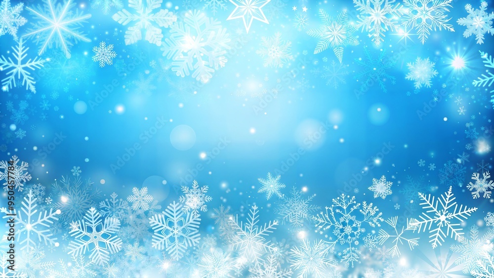 Snowflakes and Sparkling Lights on a Bright Blue Winter Background with Copy Space Snowflakes and Sparkling Lights on a Bright Blue Winter Background with Copy Space