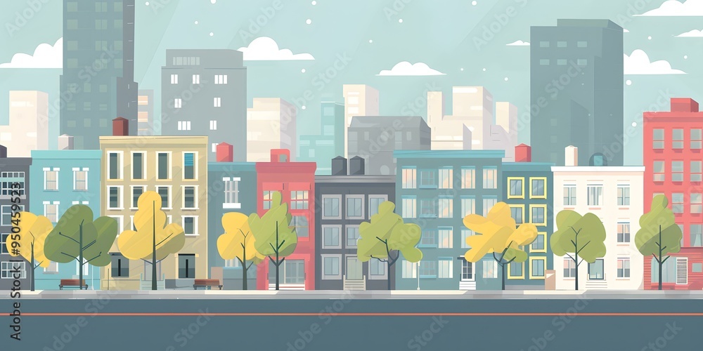 Cityscape Illustration With Buildings And Trees Cityscape Illustration With Buildings And Trees