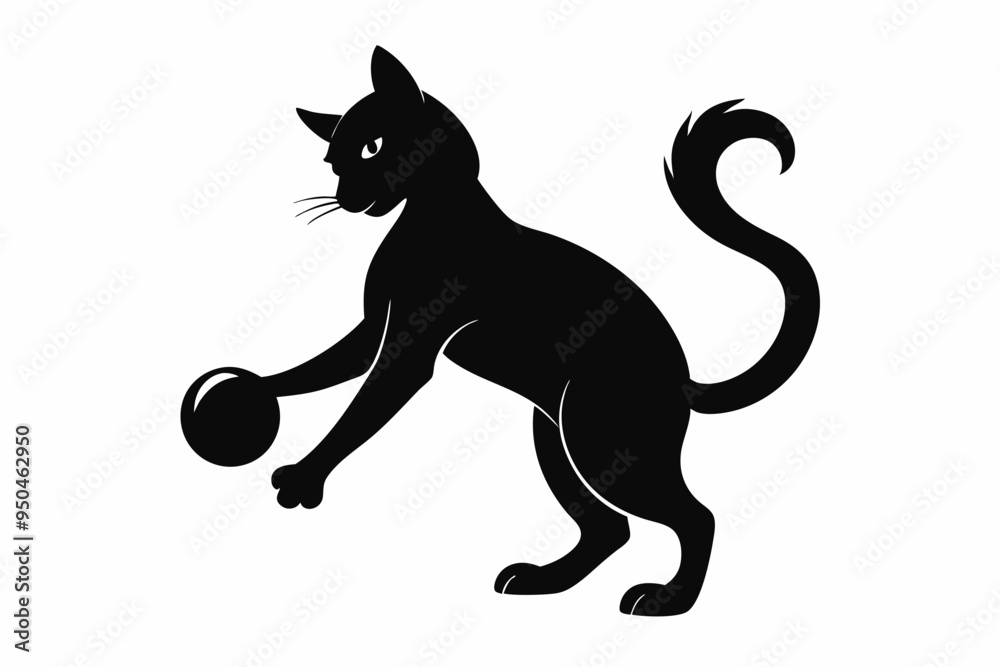 Cat playing with a ball vector silhouette, playful cat icon vector
Cat playing with a ball vector silhouette, playful cat icon vector