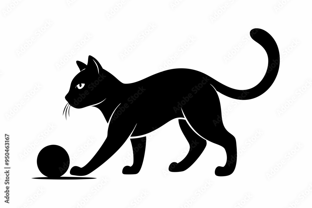 Obraz premium Cat playing with a ball vector silhouette, playful cat icon vector