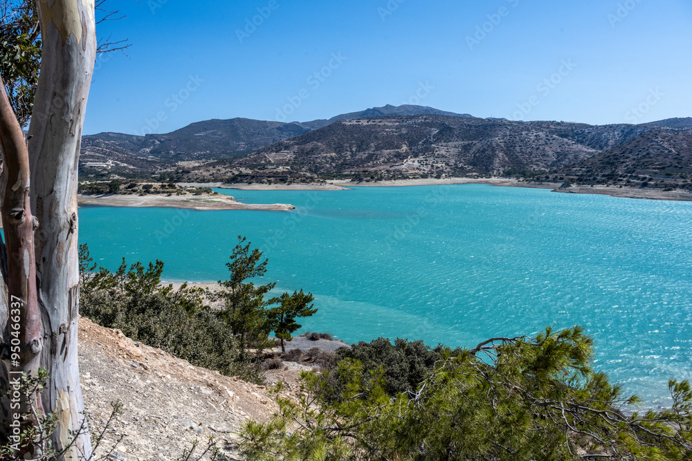 Obraz premium panoramic view of a bay with turquoise water on a sunny day on the island of Crete in Greece