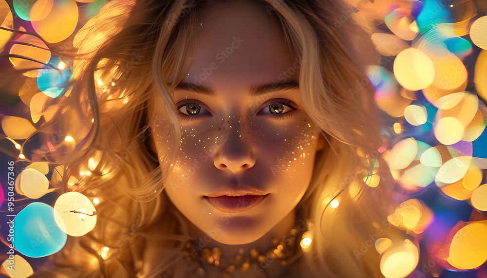 Woman with Blonde Hair and Golden Lights Woman with Blonde Hair and Golden Lights