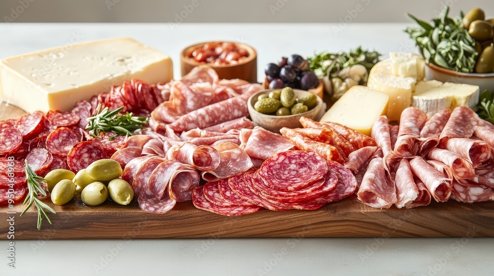 Artisan Charcuterie Boards with Cured Meats and Cheeses on Table Against Plain Background
