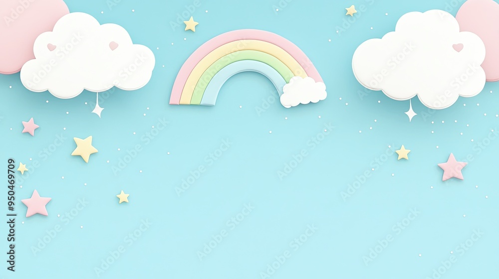 A pastel blue background with a cute rainbow and clouds at the top, leaving space below for text. The design is lighthearted and perfect for positive, uplifting messages. A pastel blue background with a cute rainbow and clouds at the top, leaving space below for text. The design is lighthearted and perfect for positive, uplifting messages.