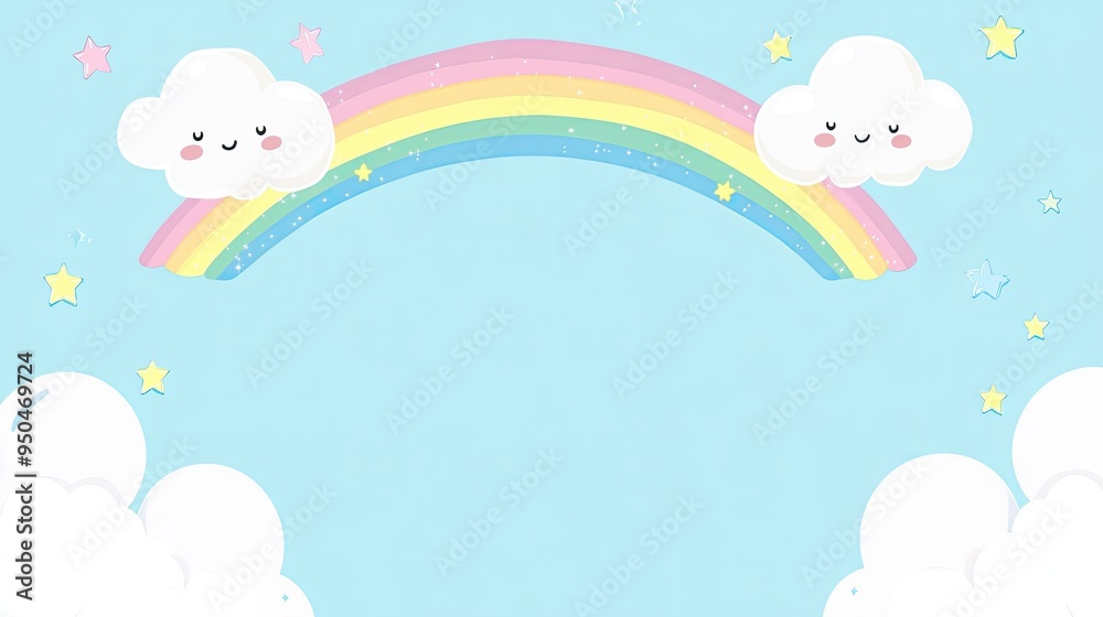 A pastel blue background with a cute rainbow and clouds at the top, leaving space below for text. The design is lighthearted and perfect for positive, uplifting messages. A pastel blue background with a cute rainbow and clouds at the top, leaving space below for text. The design is lighthearted and perfect for positive, uplifting messages.