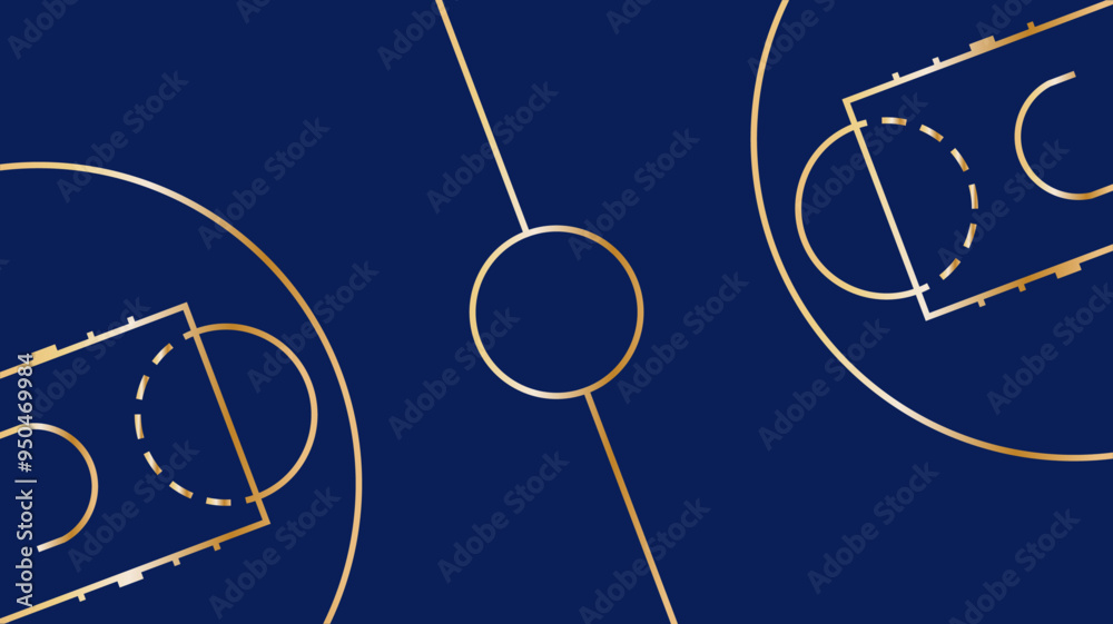 Basketball court with golden outline. Gold gradient lines. Dark modern vector background, banner, template for apps, web, business, games, articles etc.