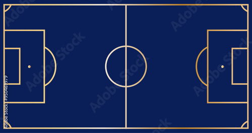 Soccer field with golden outlines. Gold lines. Modern vector illustration with gradient, dark background. For web pages, articles, apps, online businesses etc.