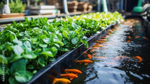 Obraz na płótnie Aquaponic System: Greens and Goldfish w salonie