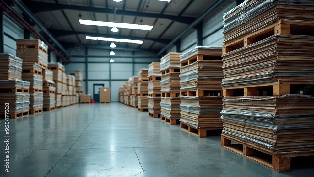 Fototapeta premium Industrial Warehouse Stacked Pallets Portrait