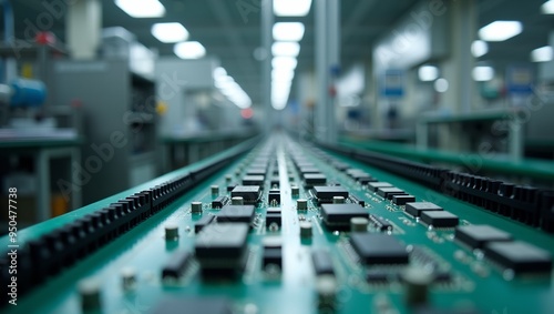 Wallpaper Mural Efficient Production Circuit Boards on Conveyor Belt in Electronics Factory Torontodigital.ca