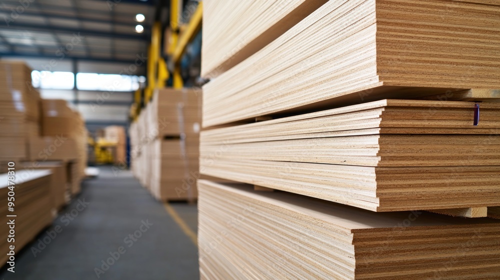 Obraz premium Stack of Plywood in Industrial Setting