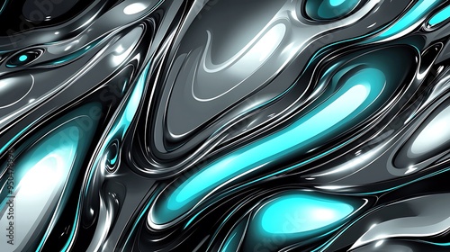 Abstract D Metallic Liquid Flowing Background with Blue and Grey Colors