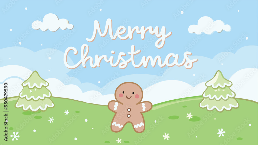 Merry Christmas card of smiling gingerbread vector for festive greetings, New Year celebrations, and Holiday elements Merry Christmas card of smiling gingerbread vector for festive greetings, New Year celebrations, and Holiday elements