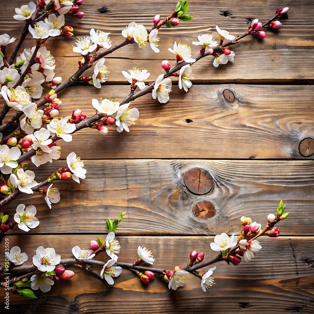 Obraz premium A Beautiful frame of apple blossom on a old paint wooden background