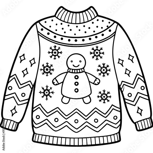 
Christmas Ugly Sweater outline vector, Christmas ugly sweater line art Clipart

