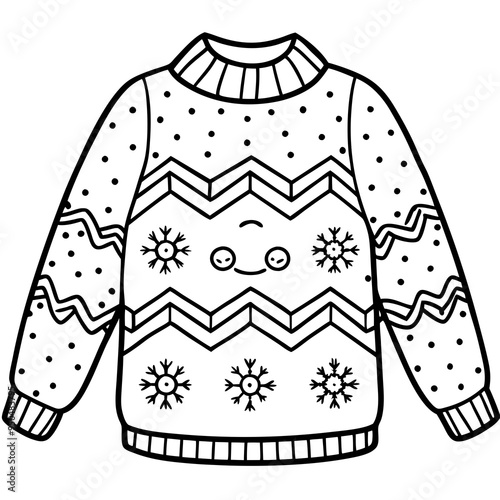 
Christmas Ugly Sweater outline vector, Christmas ugly sweater line art Clipart

