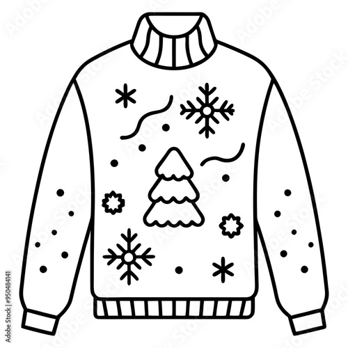 
Christmas Ugly Sweater outline vector, Christmas ugly sweater line art Clipart

