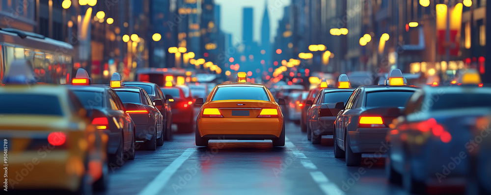 Traffic jam in a city with blurred lights and cars.