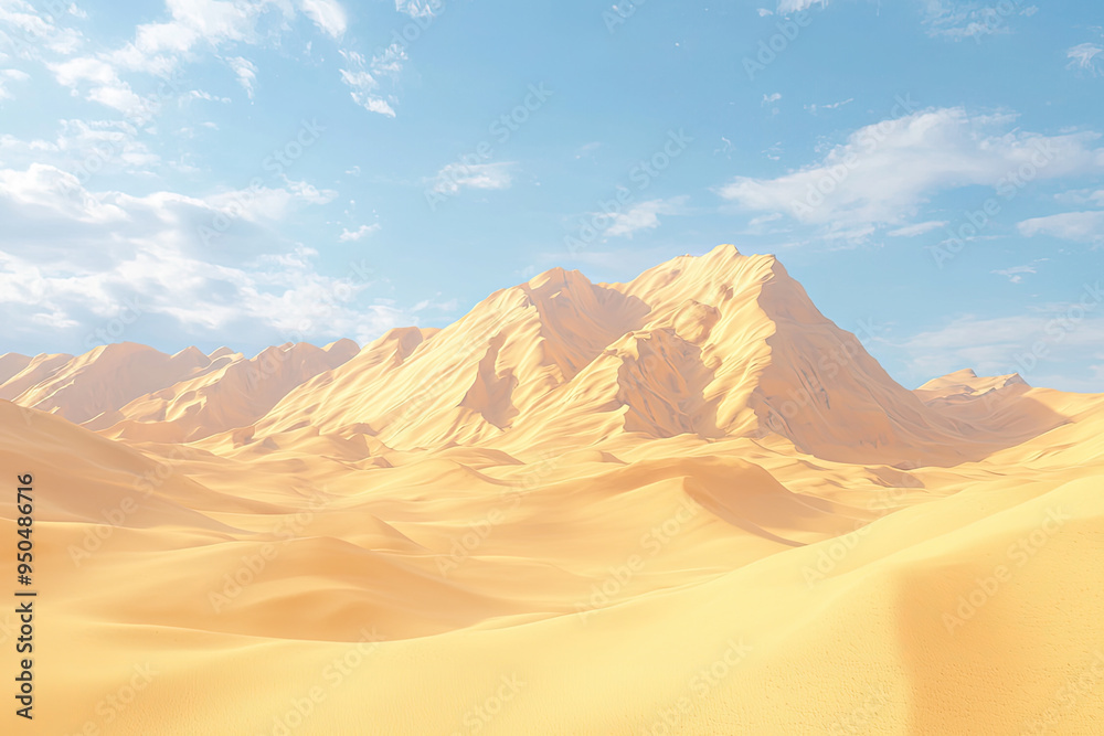 Fototapeta premium A mesmerizing desert landscape with towering sand dunes under a bright blue sky, radiating tranquility and natural beauty.