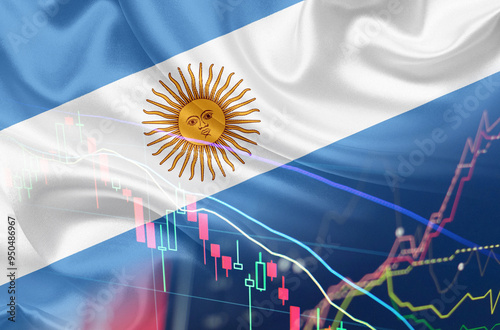 Economic crisis in Argentina, Argentina flag on economic graphs. photo