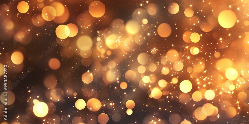 Golden bokeh lights sparkle on dark background. Golden bokeh lights sparkle on dark background.