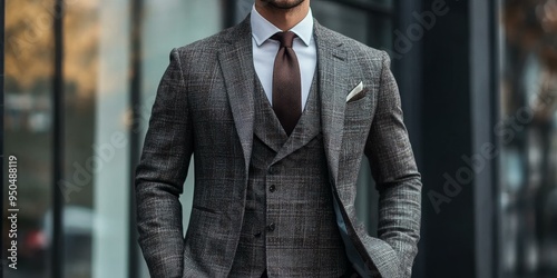 Man in a suit, standing near a window. photo