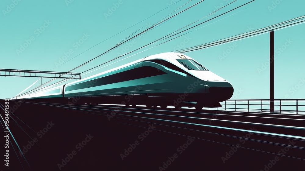 Fototapeta premium High-Speed Train Gliding Across the Tracks