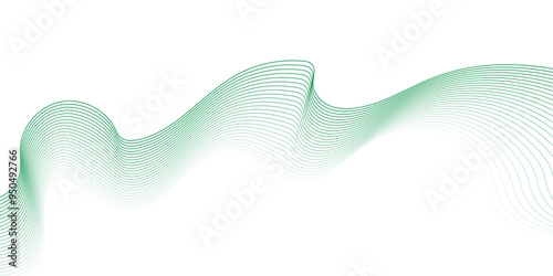Abstract colorful green lines on a white background. Futuristic colorful blend wave lines on transparent background. Modern colorful flowing wave lines and glowing moving lines.	