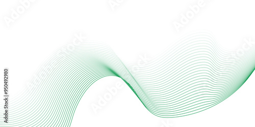 Abstract colorful green lines on a white background. Futuristic colorful blend wave lines on transparent background. Modern colorful flowing wave lines and glowing moving lines.	