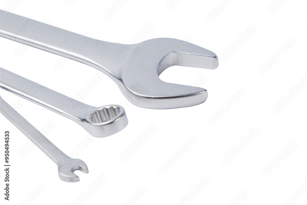 Wrench and spanners isolated on white background. Close up. Wrench and spanners isolated on white background. Close up.