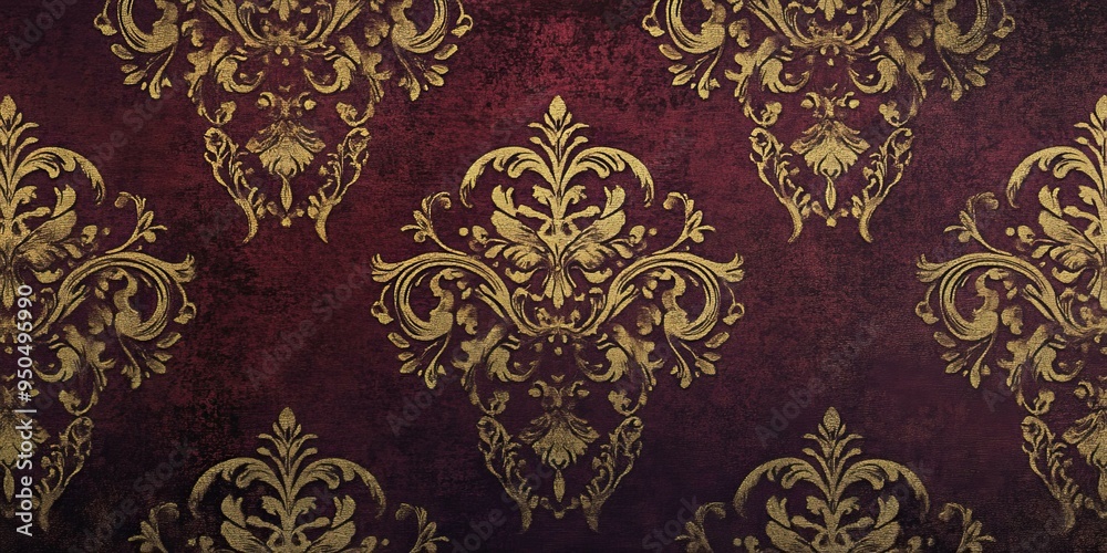 Burgundy background with gold floral pattern. Burgundy background with gold floral pattern.