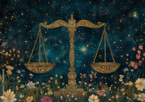 Libra Zodiac Sign in Art Deco Nouveau Style