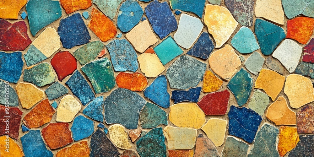 Naklejka premium Mosaic wall with colorful stone tiles.