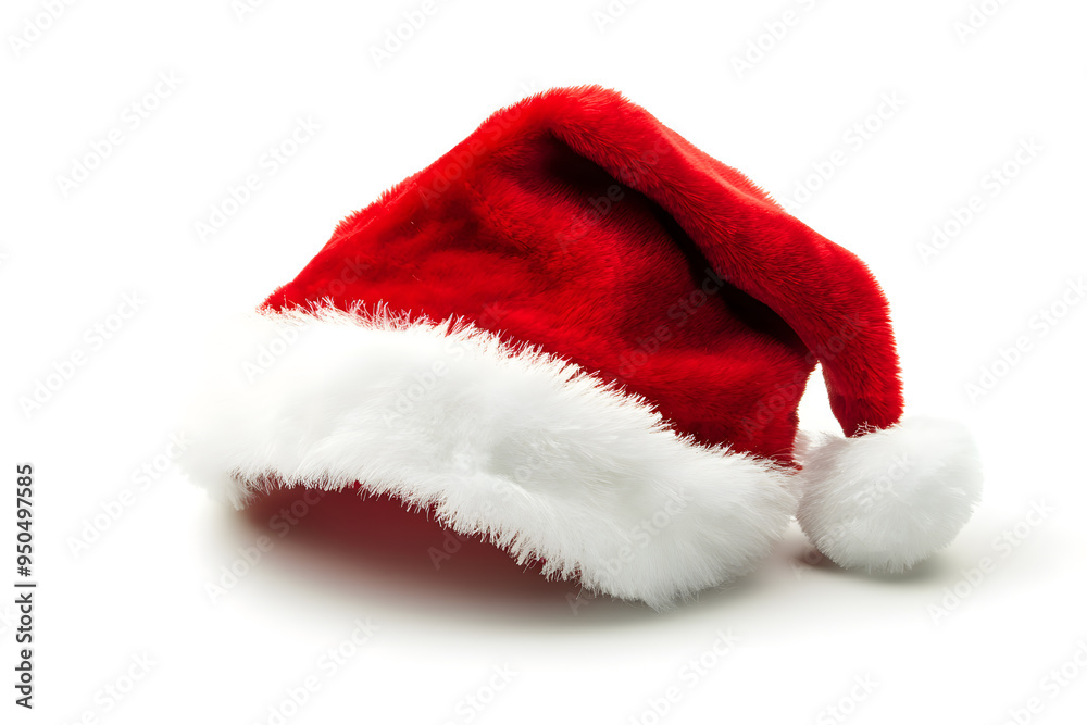 Realistic Red Christmas Santa Claus hat with a white pompom, isolated on white background Realistic Red Christmas Santa Claus hat with a white pompom, isolated on white background
