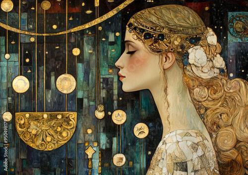 Virgo Zodiac Sign in Art Deco Nouveau Style