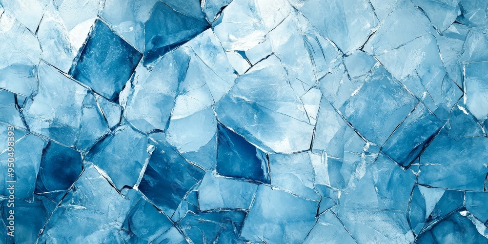 Fototapeta premium Blue cracked ice close-up.