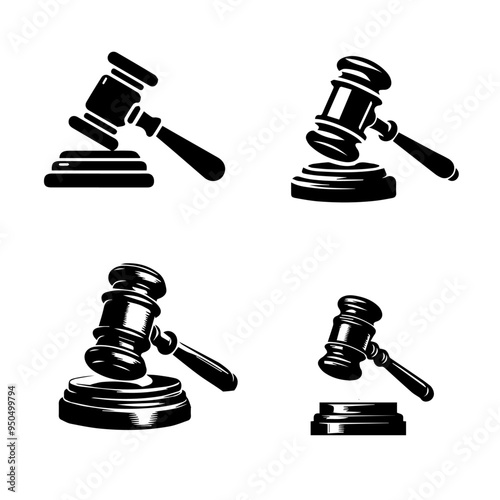 Gavel icon, gavel silhouette, law icon on white background