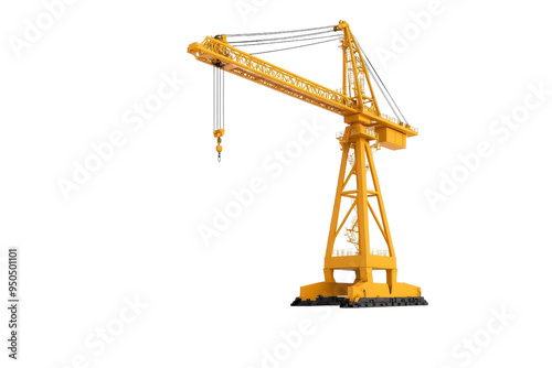 A modern yellow crane used in construction, symbolizing industry and engineering excellence.