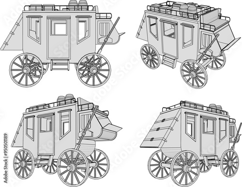 Vector sketch illustration of urban ethnic vintage classic old nobles transport carriage design