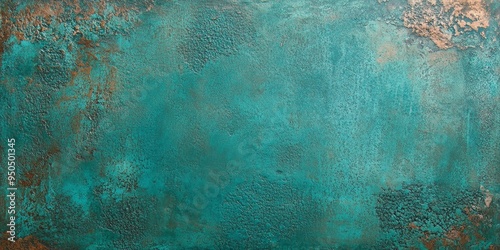 Teal textured surface with rust patches.