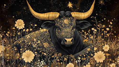 Taurus Zodiac Sign in Art Deco Nouveau Style